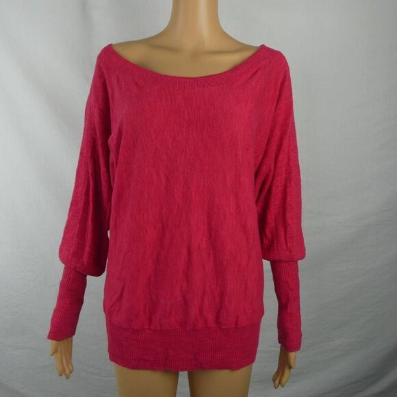 Athleta Linen Cotton Blend Wide Neck Pullover Sweater Pink Ribbed Contrast XS - Picture 1 of 10